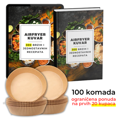 Kuvar sa 300 Recepata + GRATIS Pek Papir 100 kom za Air Fryer