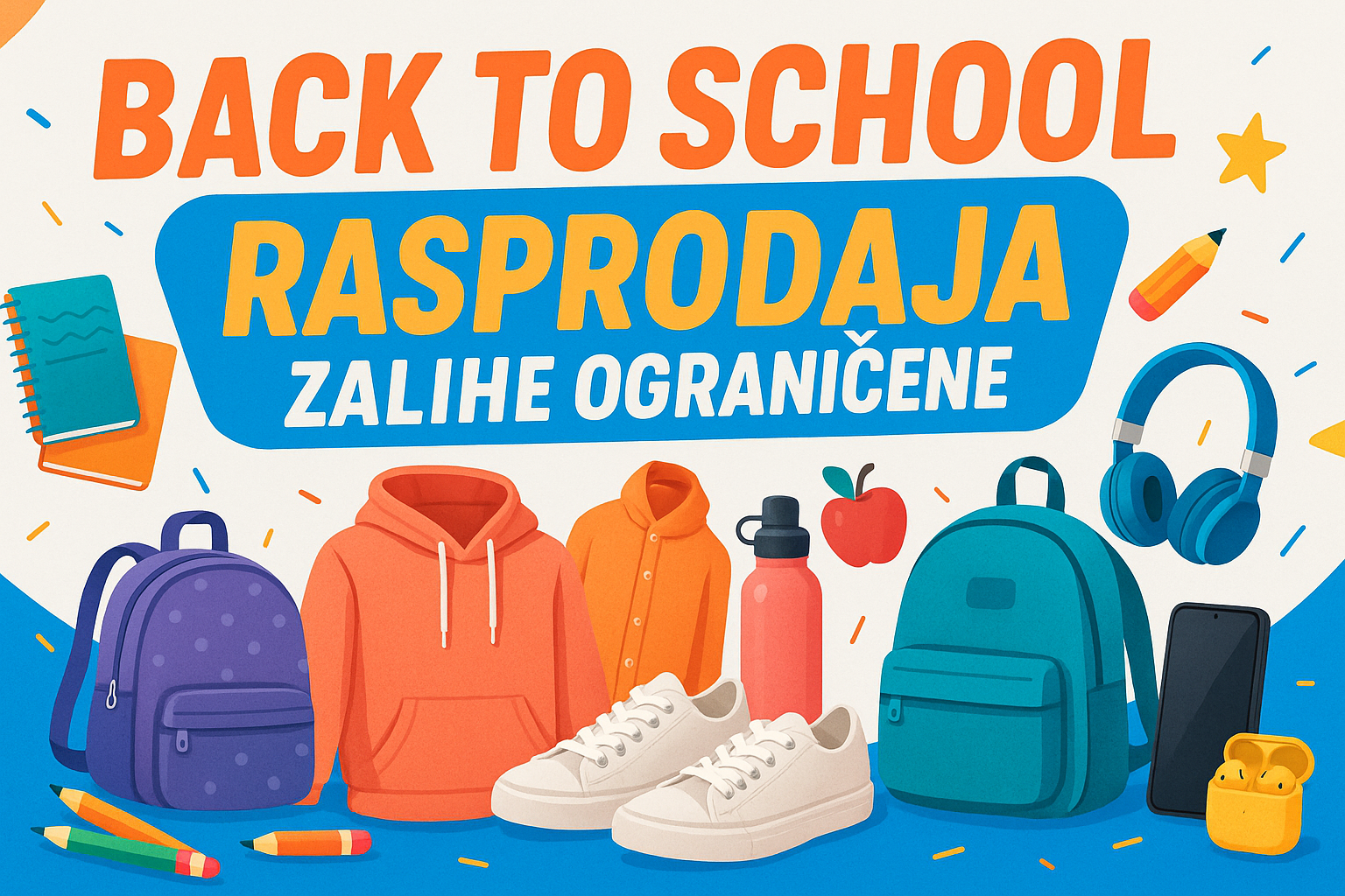 replace text "back to school sale up to 50% off" with "back to school rasprodaja zalihe ograničene"